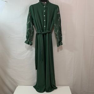TMR Aydogan Womens Long Sleeve Mock Collar Maxi Dress in Green Size 38: Small/8